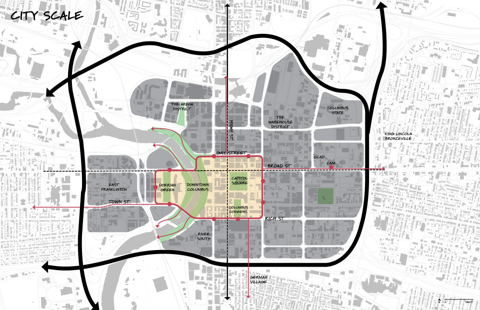 The Capital Line bike and pedestrian path will run 2 miles through Downtown, along Gay, Rich and 4th streets, and across the Scioto River.