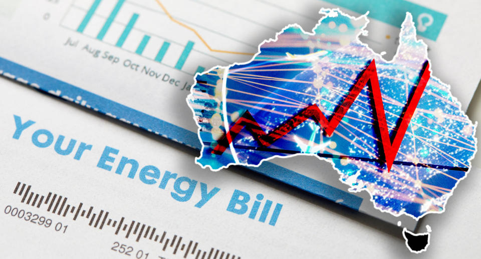 Energy bill and Australia with graph showing rising bills.