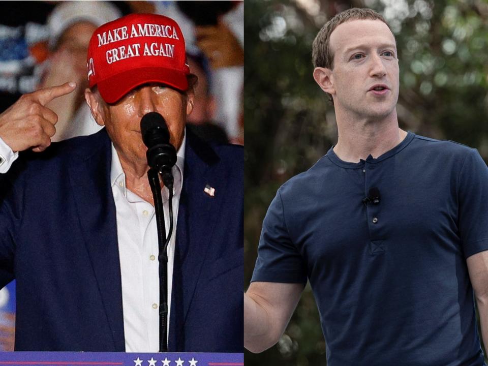 Donald Trump hat Mark Zuckerberg offenbar mit einer Gefängnisstrafe gedroht. - Copyright: REUTERS/Marco Bello, REUTERS/Carlos Barria