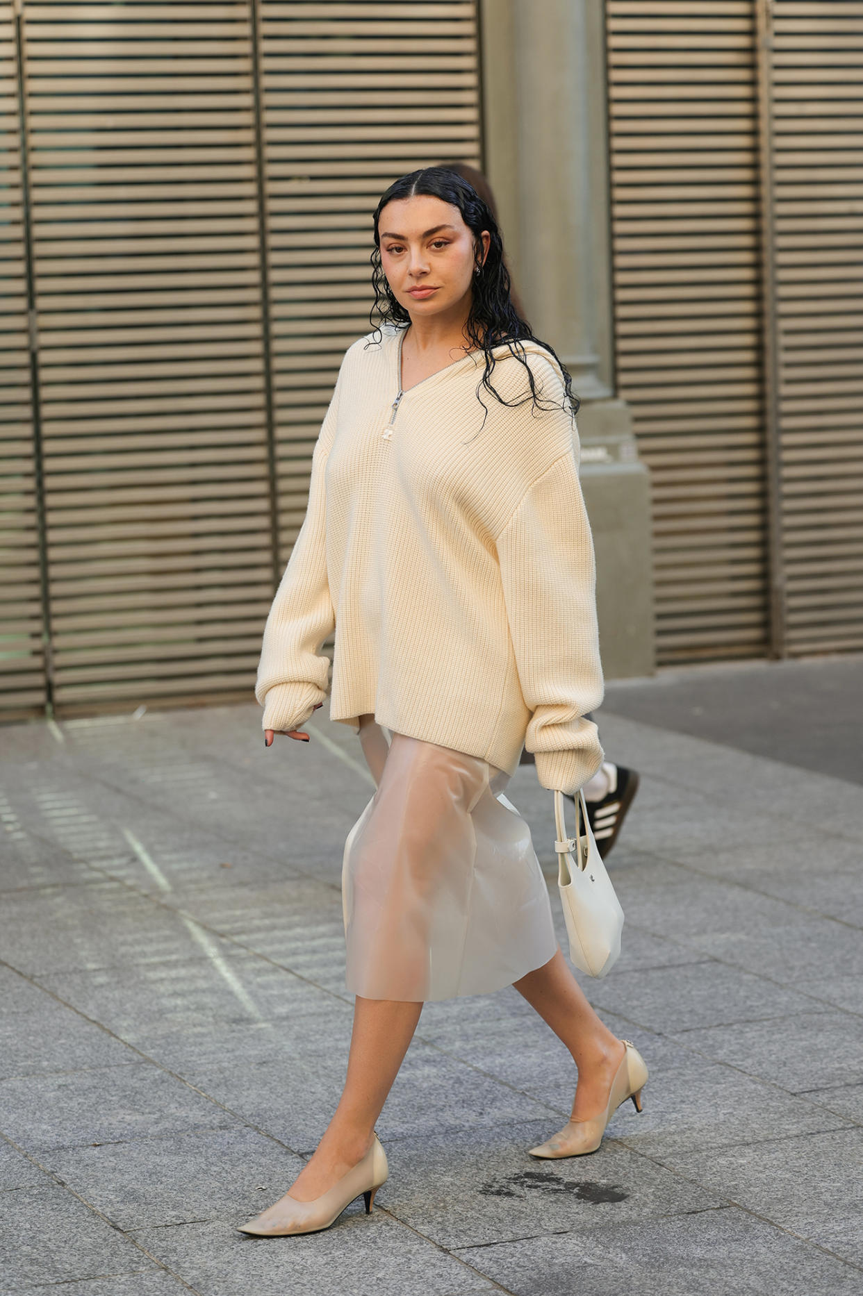 Charli XCX at the Courrèges fashion show in Paris, France on February 28, 2024.