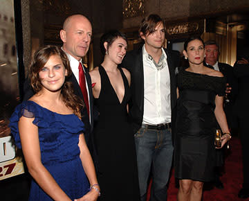 Tallulah Willis, Bruce Willis , Rumer Willis , Ashton Kutcher and Demi Moore at the New York premiere of 20th Century Fox's Live Free or Die Hard