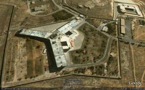 A satellite image of the notorious Sednaya prison