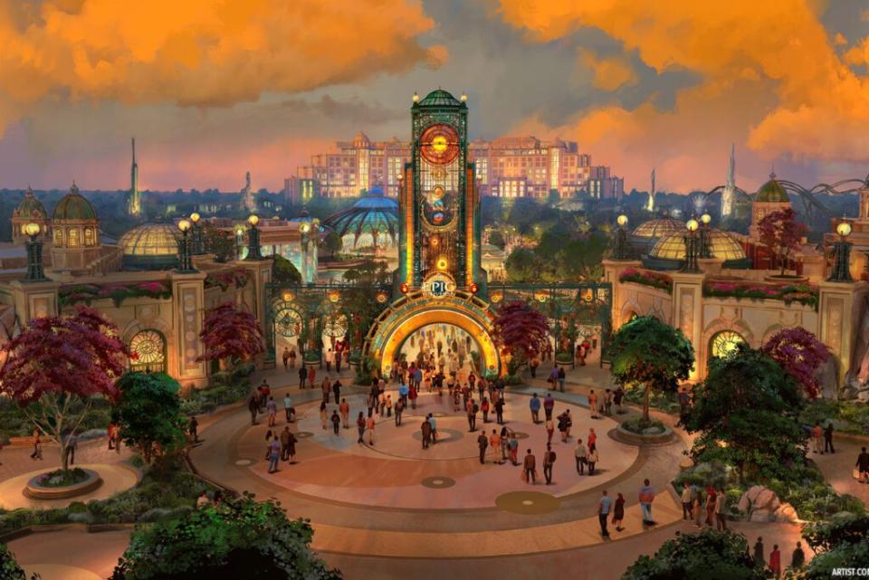 A rendering of the front gate to Celestial Park, one of the themed areas of Universal Epic Universe. Source: Universal Orlando.