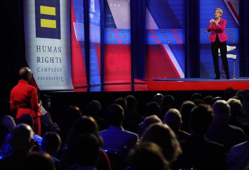 Sen. Elizabeth Warren at the LGBTQ town hall in Los Angeles on Oct. 10, 2019.