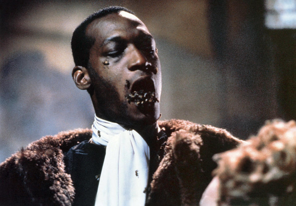 tony todd with bees coming out of his mouth in candyman