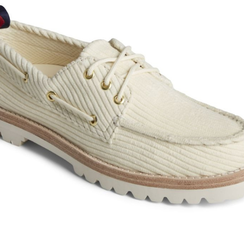 cream colored boat shoe