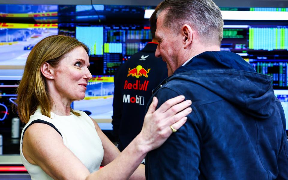 Geri Horner talking to Jos Verstappen at the Bahrain GP