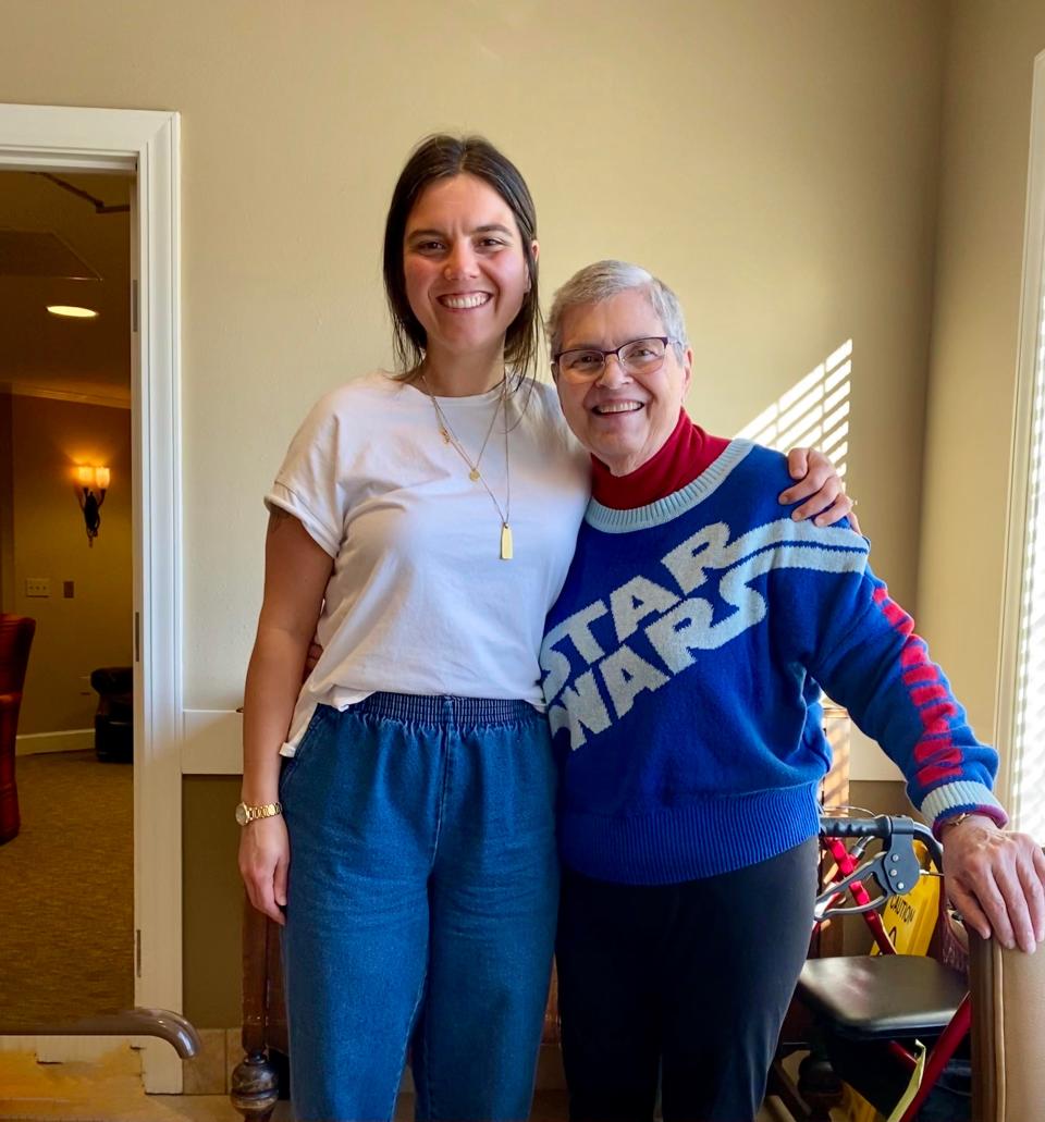 Elizabeth Clarkson (l) and her family were faced with the decision to move her recently widowed 77-year-old mother, Jean, who has dementia, from a long-term care facility in Illinois to one in Oregon during the COVID 19 crisis.