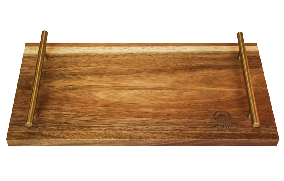 Acacia Wood Cheese Board Serving Platter with Metal Handles (Photo: Amazon)


