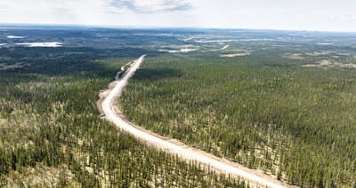 Figure 6: The Company’s all-season road (~20 km in length) now operational and connecting the CV5 Deposit directly to KM-270 of the all-season Trans-Taiga Road and therefore the provincial road network. (CNW Group/Patriot Battery Metals Inc.)