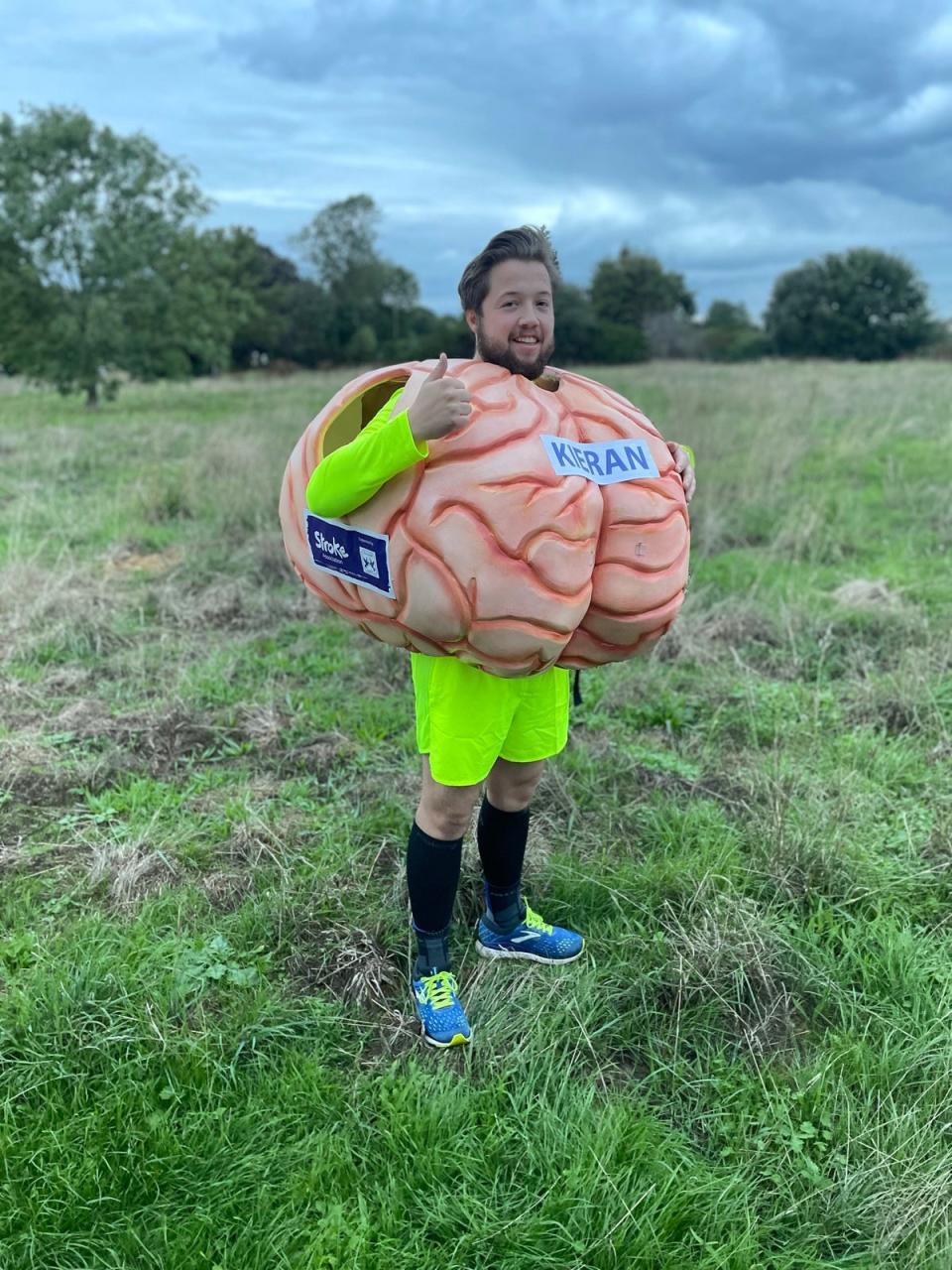 Kieran Wall, 24, is running dressed as a brain (Kieran Wall)