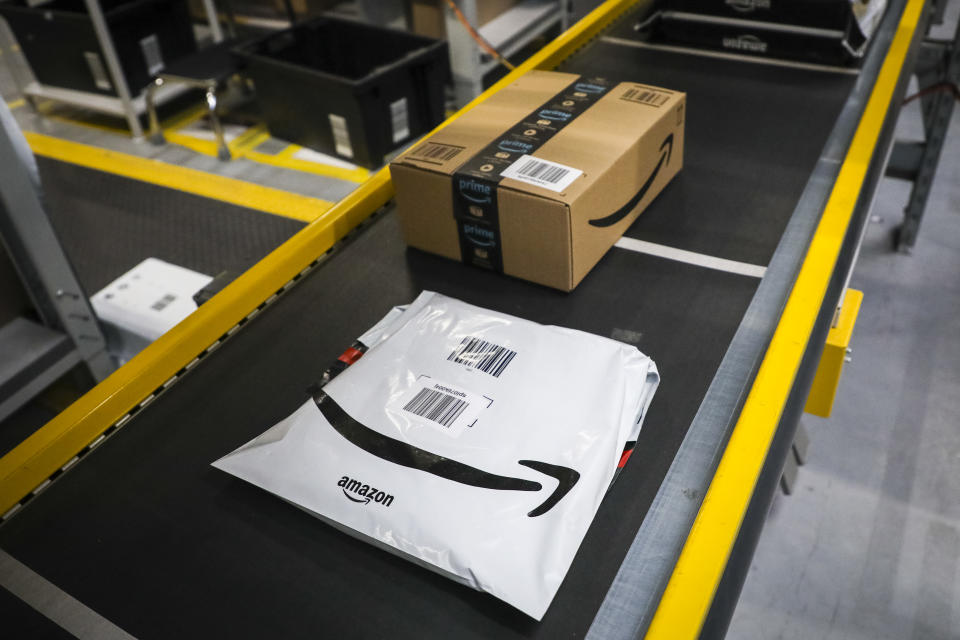 Amazon fulfilment center in Sosnowiec, Poland on 13 May, 2019. The fifth Amazon fulfilment center in Poland is built in the Upper Silesia region. The property totalling 135,000 sqm is built on a 21-hectare site near Panattoni Park Sosnowiec. Amazons  fulfilment centre in Sosnowiec is adapted to the high-bay storage system and dedicated to the distribution of shoes and clothes in Western Europe.  (Photo by Beata Zawrzel/NurPhoto via Getty Images)