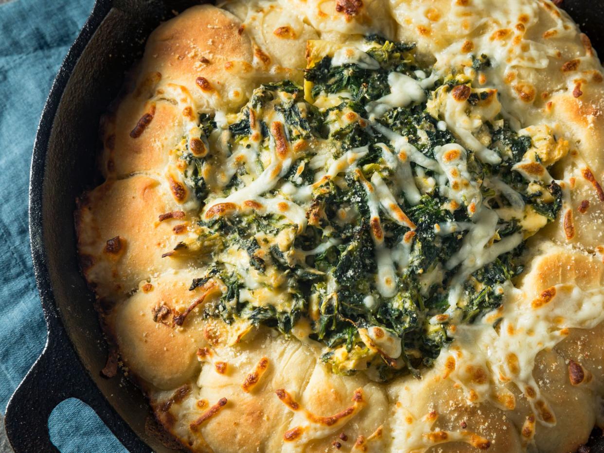 Homemade Skillet Bread with Artichoke Dip Ready to Eat