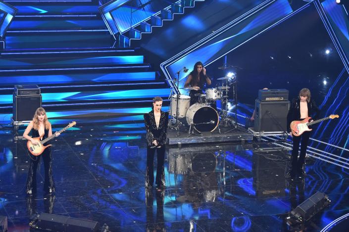 Måneskin performs at the Sanremo Music Festival on March 2, 2021.