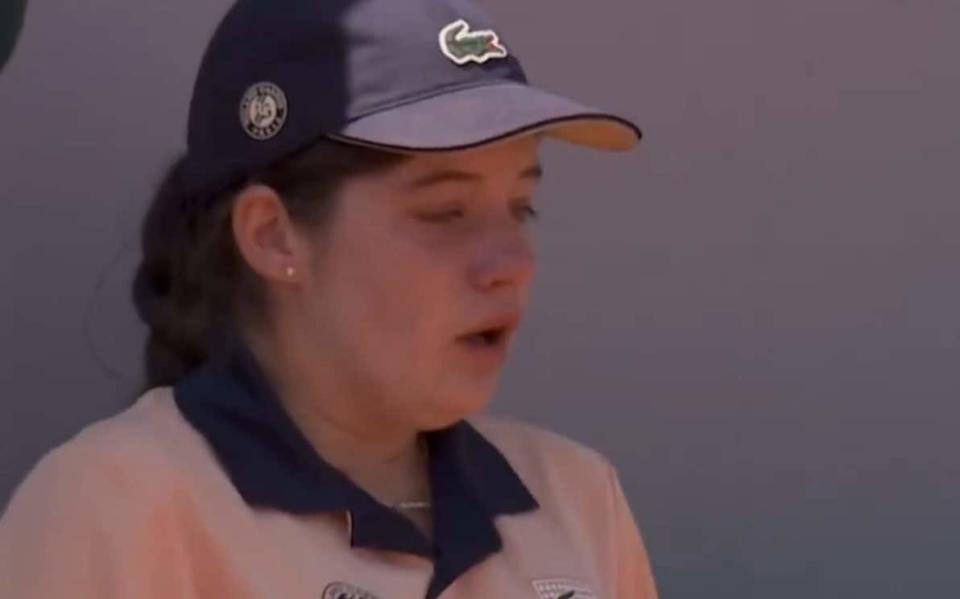 The ball girl at Roland Garros broke down in tears after being struck by a ball hit by Miyu Kato - French Open controversy after doubles pair disqualified for hitting ball girl