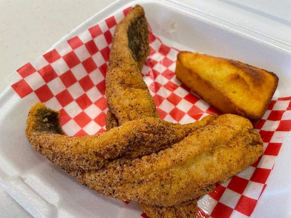 Fried whiting and cornbread at Mama and Son Soul Food.