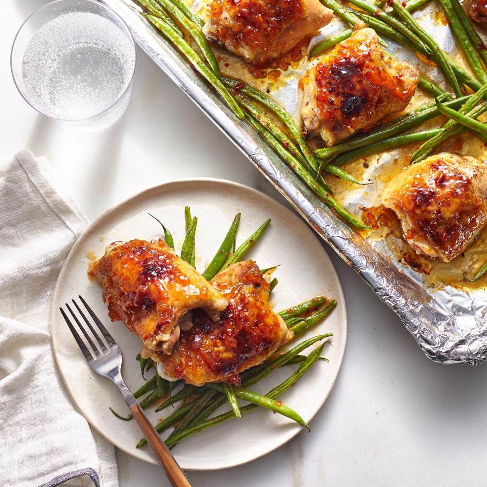 Sheet Pan Orange Chicken with Garlicky Green Beans