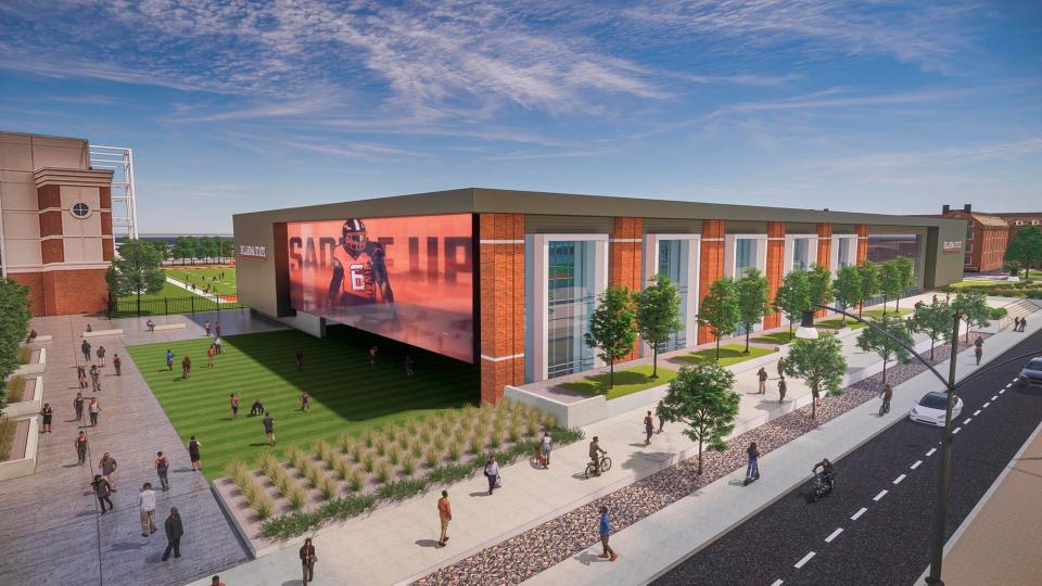 Human performance innovation complex rendering that is part of Oklahoma State's process to  strengthen its position within the national landscape of college athletics with the unveiling of the athletics facilities vision plan.