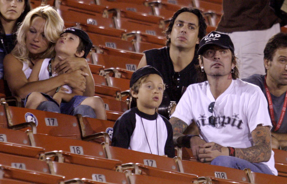 Pamela Anderson and Tommy Lee were on and off for many years. In August 2003, long after their divorce, they brought their sons to the X Games in Los Angeles. (Photo: J. Merritt/FilmMagic)