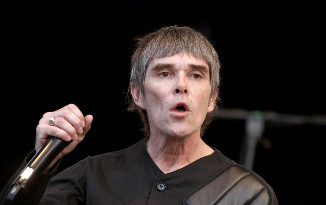 EDITORIAL USE ONLY NO MERCHANDISING NO BIOGRAPHIES Ian Brown of Stone Roses performs on stage at Finsbury Park in London.