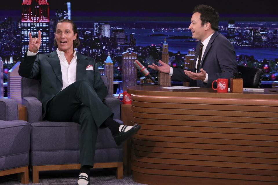 Matthew McConaughey during an interview with host Jimmy Fallon