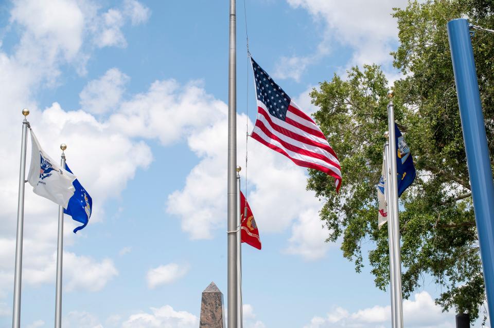 The flags wave in the wind at the 12th annual Memorial Day Service in Eustis on May 31, 2021. [Cindy Peterson/Correspondent]