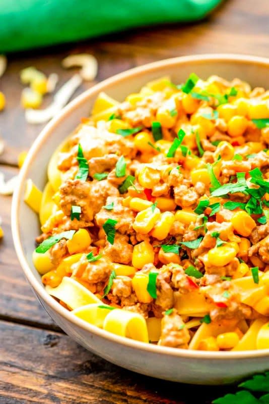 <p>Julie's Eats & Treats</p><p>This is the perfect quick and easy meal for your family on busy nights.</p><p><strong>Get the recipe:<a href="https://www.julieseatsandtreats.com/taco-stroganoff" rel="nofollow noopener" target="_blank" data-ylk="slk:Easy Taco Stroganoff;elm:context_link;itc:0;sec:content-canvas" class="link rapid-noclick-resp"> Easy Taco Stroganoff</a></strong></p>