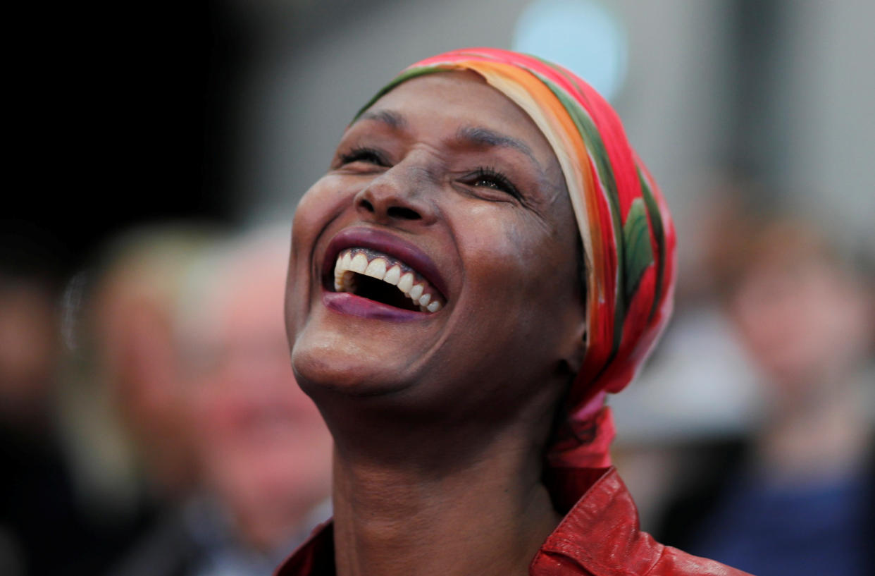 Human rights activist and top model Waris Dirie from Somalia smiles as she attends a news conference to announce the musical project “Desert Flower” in St. Gallen, Switzerland, 2019. (Photo: REUTERS/Arnd Wiegmann/Getty Images)