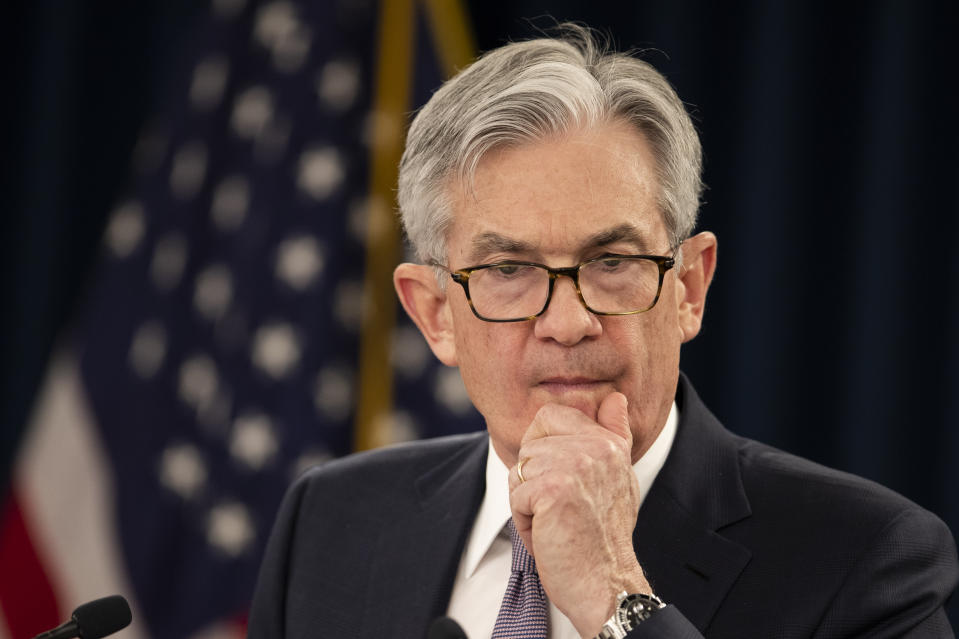 Federal Reserve Chair Jerome Powell pauses as he speaks during a news conference following the Federal Open Market Committee meeting in Washington, Wednesday, Jan. 29, 2020. (AP Photo/Manuel Balce Ceneta)