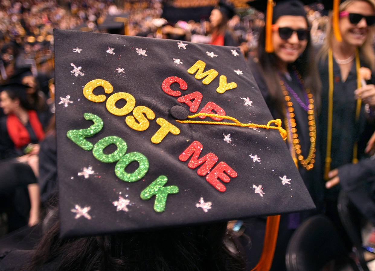 BOSTON - MAY 4: Northeastern University held its commencement ceremony at TD Garden on Friday. Nipali Patel put this saying on her cap as she graduated from the nursing school. (Photo by John Tlumacki/The Boston Globe via Getty Images)