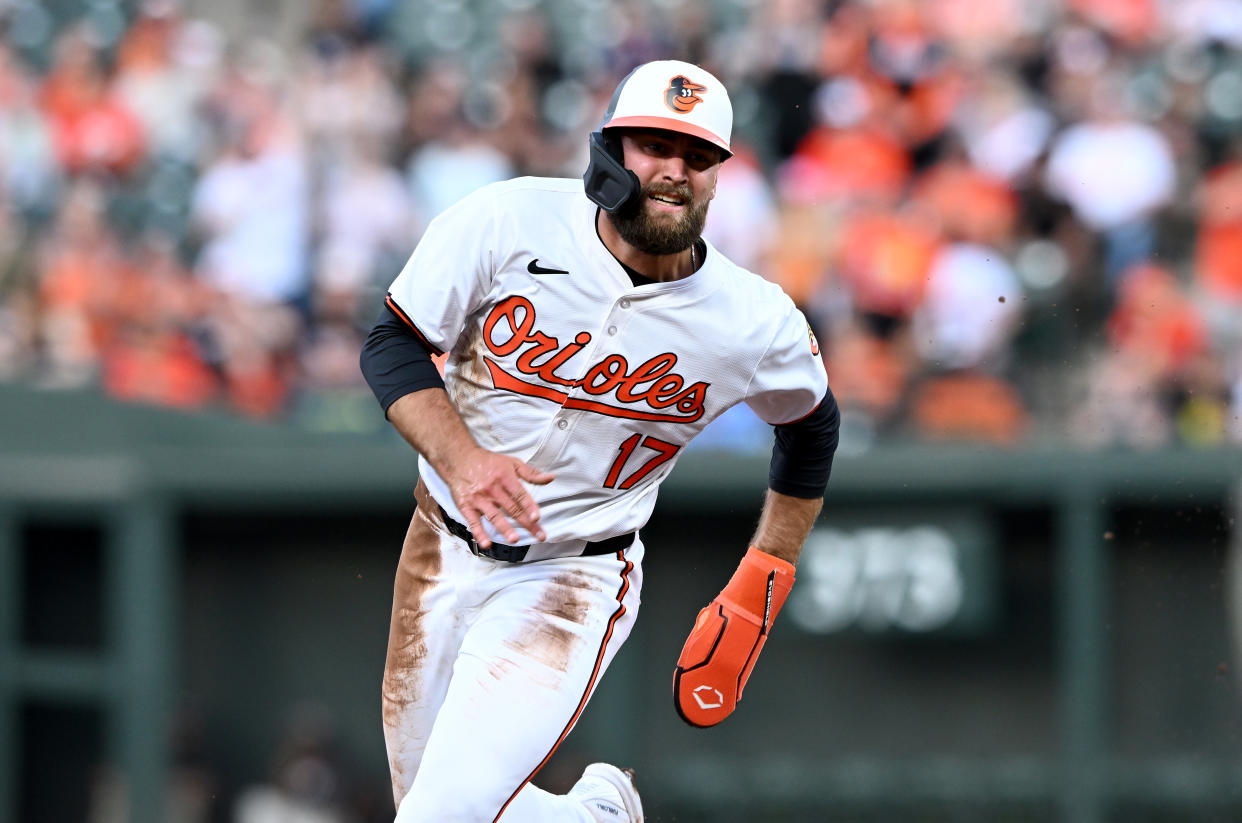 BALTIMORE, MARYLAND - APRIL 16: Colton Cowser #17 of the Baltimore Orioles runs the bases against the Minnesota Twins at Oriole Park at Camden Yards on April 16, 2024 in Baltimore, Maryland. (Photo by G Fiume/Getty Images)