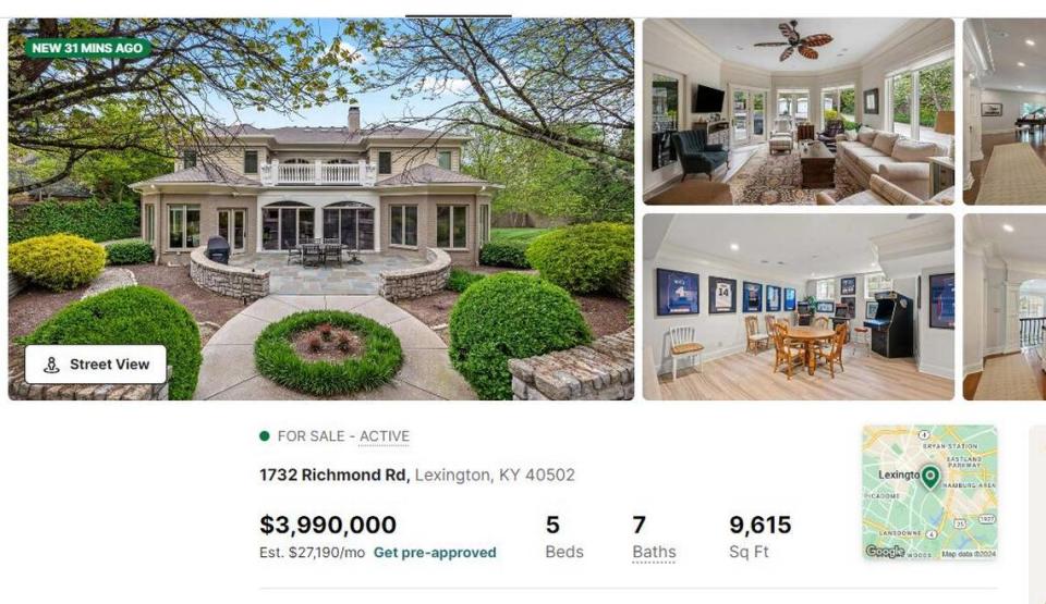 The Lexington house where University of Kentucky men’s basketball coach John Calipari and his wife, Ellen, have lived since 2009 is listed for sale with The Brokerage for $3.99 million. Redfin
