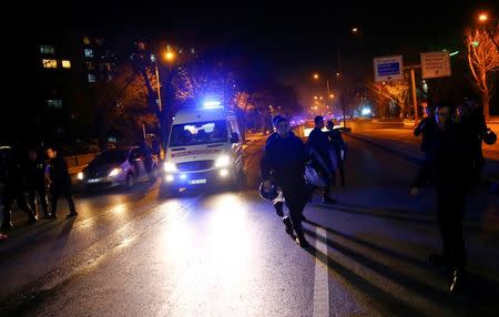 An ambulance arrives after an explosion in Ankara, Turkey February 17, 2016. REUTERS/Umit Bektas