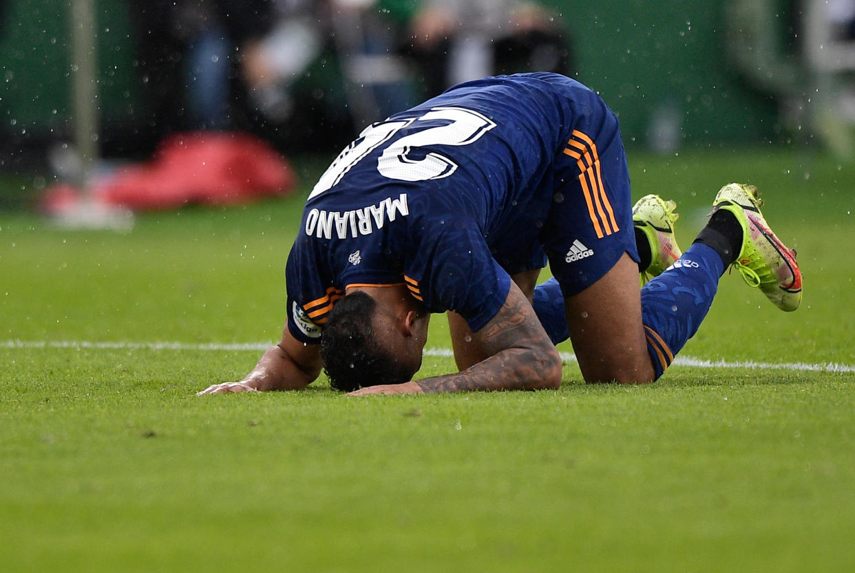 Soccer Football - LaLiga - Elche v Real Madrid - Estadio Manuel Martinez Valero, Elche, Spain - October 30, 2021 Real Madrid's Mariano reacts REUTERS/Pablo Morano