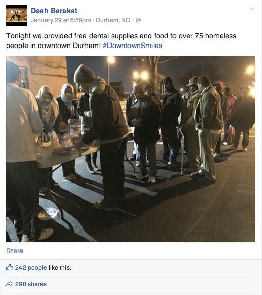 In Deah Barakat's final post on Facebook, he describes volunteering for the homeless in North Carolina.