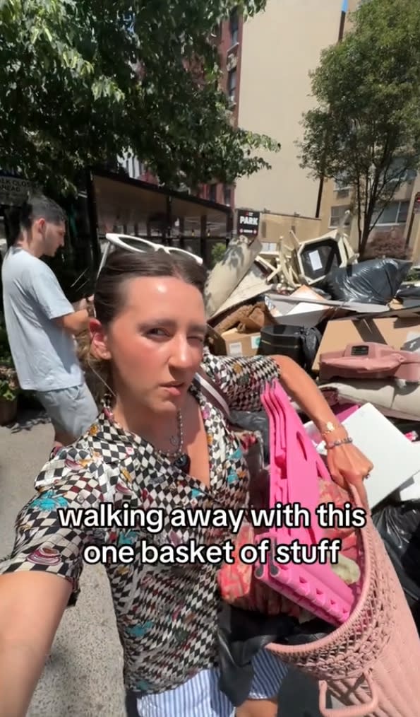 The expert thrift-shopper was berated by a local business owner who disapproved of her decision to rummage through a dead woman’s trashed goods. TikTok / nycnichole