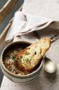 This French onion soup gratinée is incredibly decadent. Rich and creamy, sweet and tangy, this recipe is sure to get mum licking her lips for more!