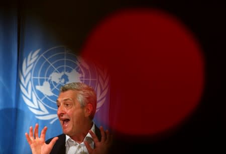 U.N. High Commissioner for Refugees Grandi attends a news conference in Geneva