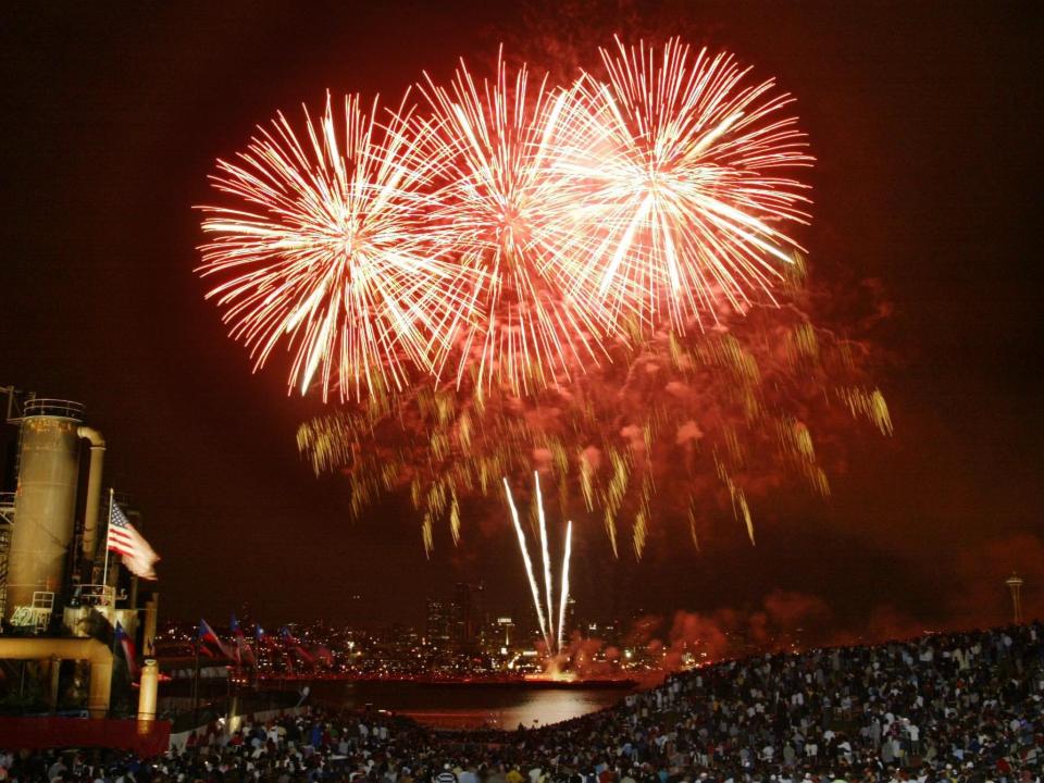 Fireworks over Lake union in Seattle