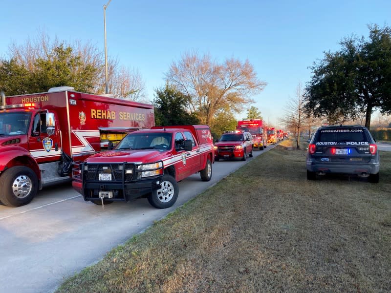 Emergency personnel work at the scene of an explosion in Houston