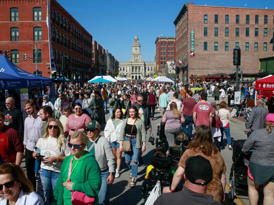 Thousands of market goers converged on downtown Des Moines during the opening day of the 2022 downtown Farmers' Market on Saturday, May 7.