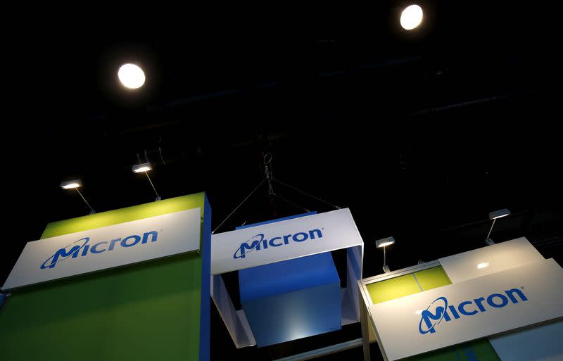 FILE PHOTO: The logo of U.S. memory chip maker MicronTechnology is pictured at their booth at an industrial fair in Frankfurt