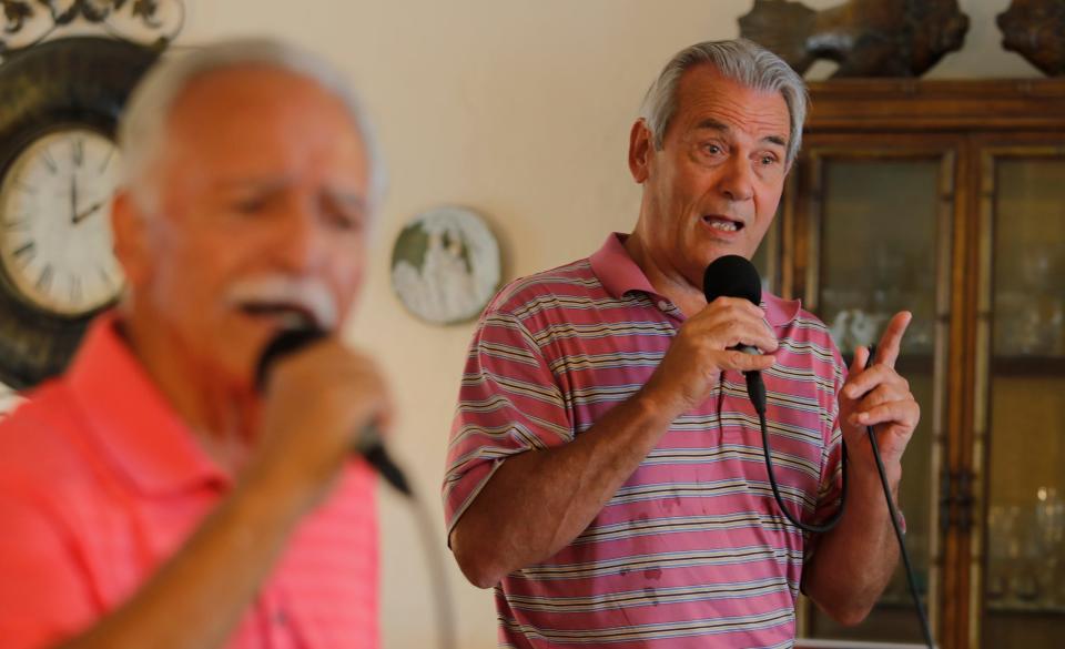 Lou Reyes, left, and Jeff Gaynor, members of the musical group The Del Prados, rehearse recently in Cape Coral.