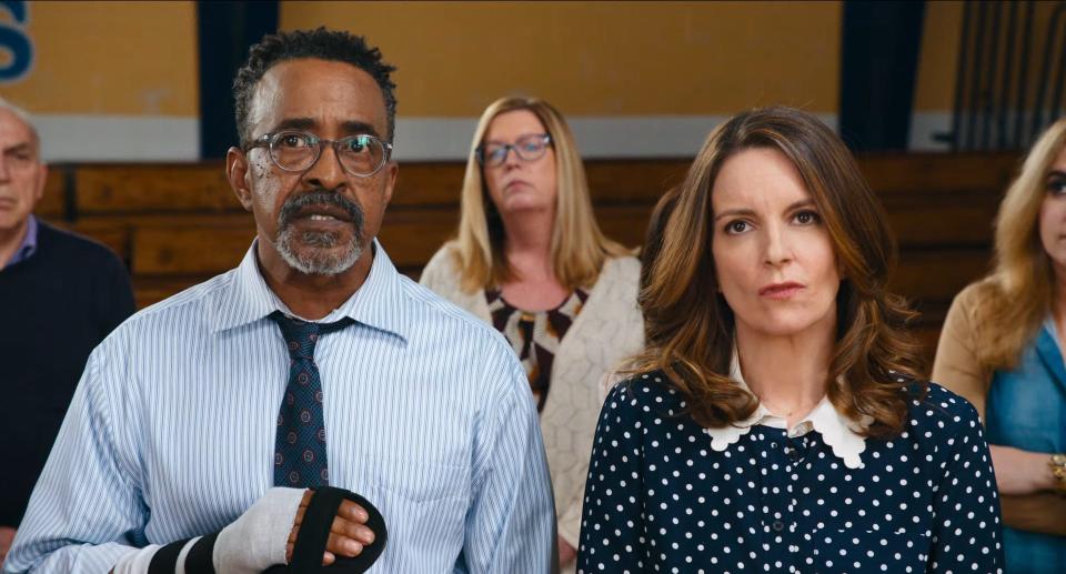 Tim Meadows as Mr. Duvall and Tina Fey as Ms. Norbury in the 2024 version of "Mean Girls."