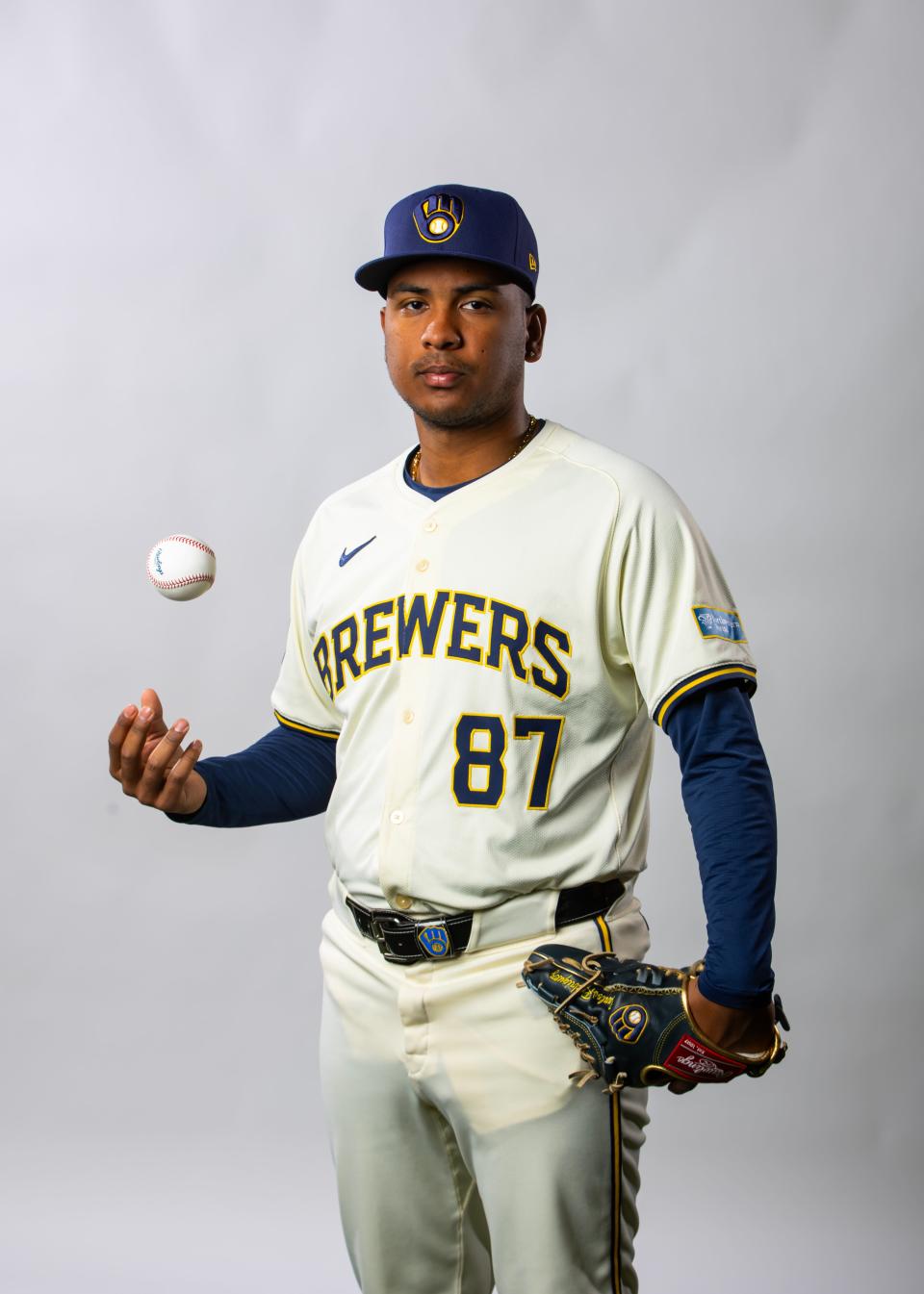 Milwaukee Brewers pitcher Carlos Rodriguez poses for a portrait during Media Day at Maryvale Baseball Park.