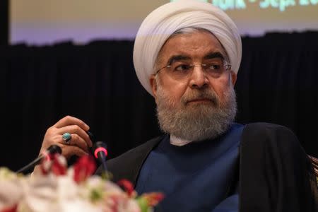 FILE PHOTO: Iran's President Hassan Rouhani delivers remarks at a news conference during the United Nations General Assembly in New York City, U.S. September 20, 2017. REUTERS/Stephanie Keith