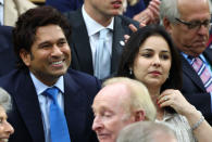 LONDON, ENGLAND - JULY 06: Sachin Tendulkar and Anjali Tendulkar watch on from the Royal Box on Centre Court on day eleven of the Wimbledon Lawn Tennis Championships at the All England Lawn Tennis and Croquet Club on July 6, 2012 in London, England. (Photo by Clive Brunskill/Getty Images)