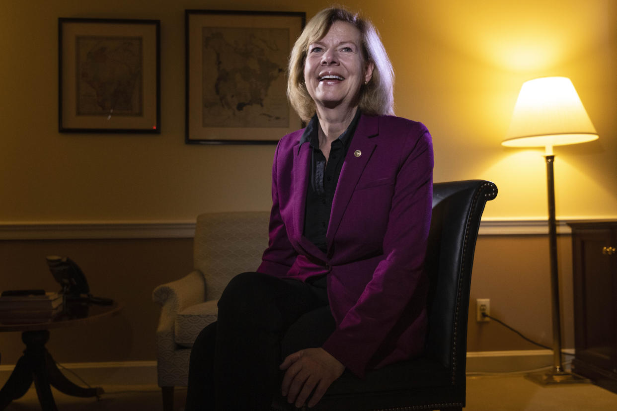 Sen. Tammy Baldwin, D-Wis., poses for a portrait after an interview about the passage of the Respect for Marriage Act, Tuesday, Dec. 6, 2022, on Capitol Hill in Washington. (AP Photo/Jacquelyn Martin)