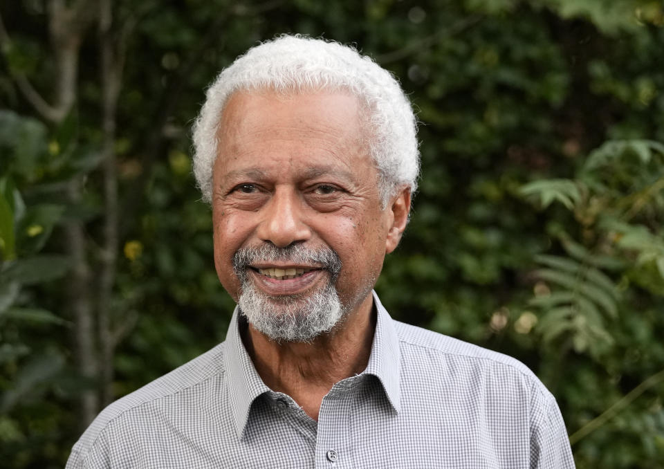 Tanzanian writer Abdulrazak Gurnah poses for a photo at his home in Canterbury, England, Thursday, Oct. 7, 2021. Gurnah was awarded the Nobel Prize for Literature earlier on Thursday. The Swedish Academy said the award was in recognition of his "uncompromising and compassionate penetration of the effects of colonialism." (AP Photo/Frank Augstein)