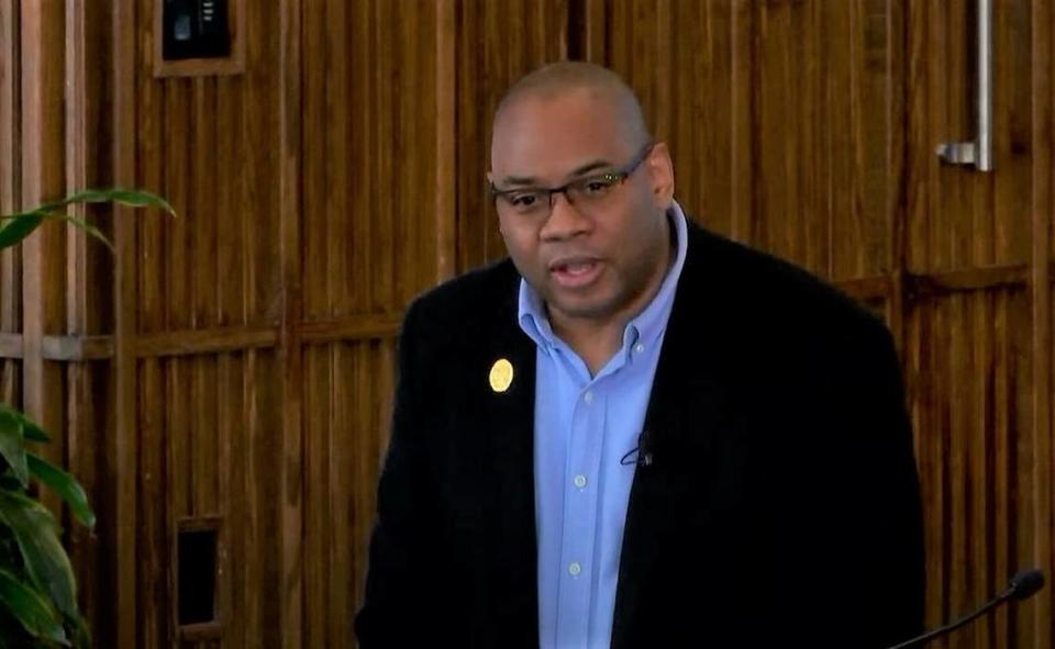 Gerald Givens, Jr., president of the Raleigh-Apex NAACP, speaking to the Raleigh City Council at their annual retreat on Mar. 5, 2022 about a proposed gun violence interrupter program for the city.